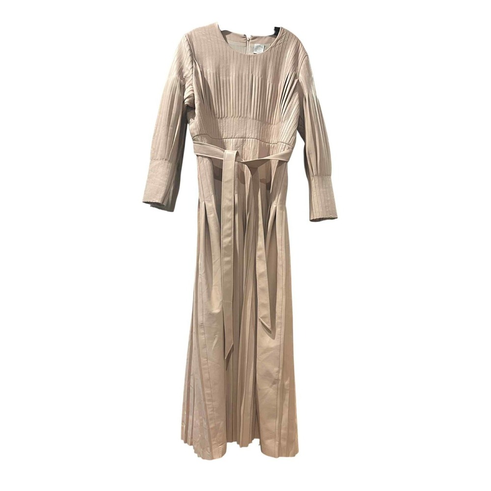 Huishan‎ Zhang Dress Long Maxi Gown Pleated Vegan Leather Blush Long Sleeve 10